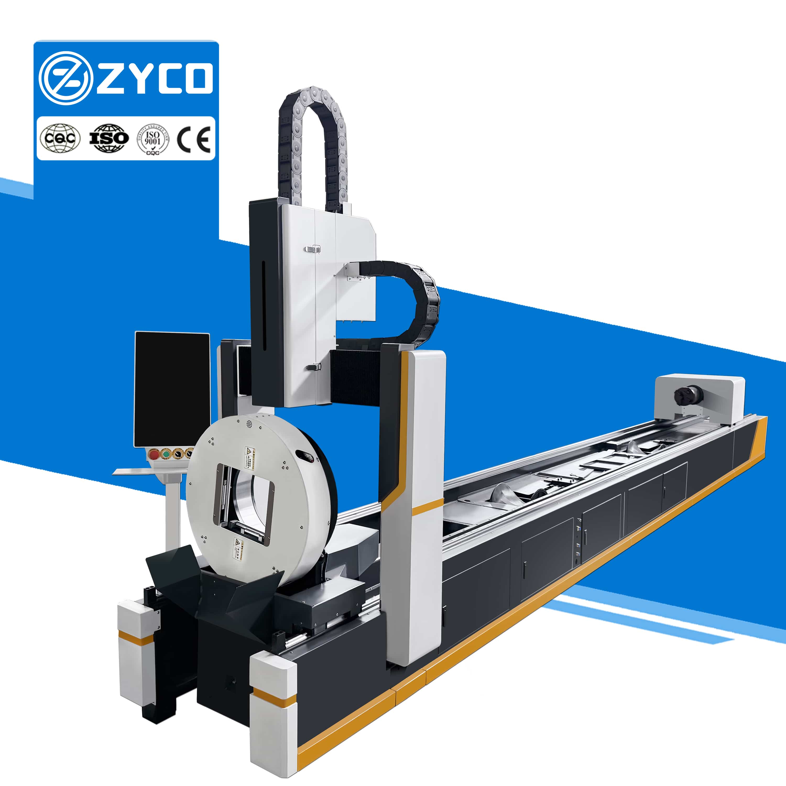 Máquina automática de corte a laser de fibra CNC ZYCO para tubos de aço inoxidável e aço.