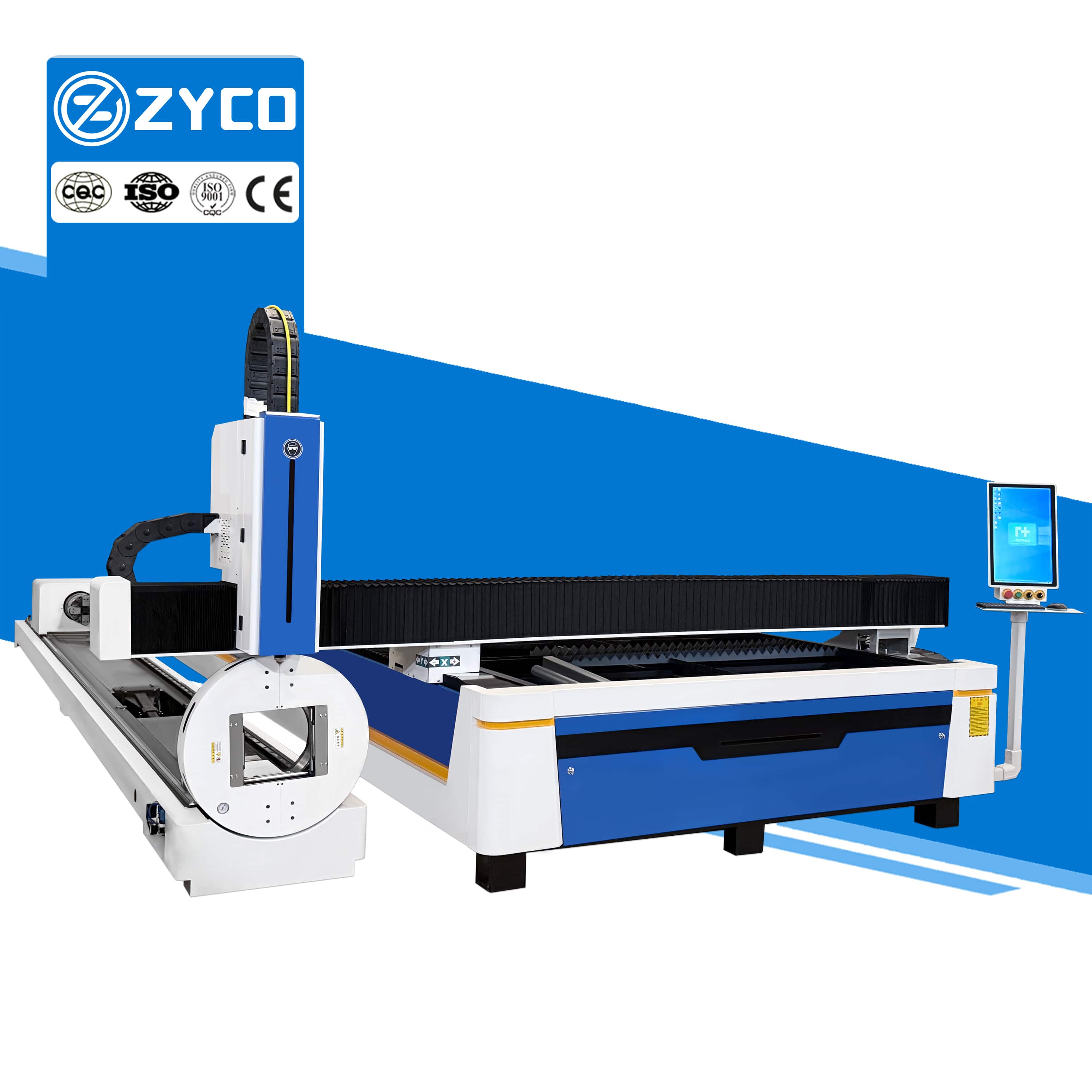 Máquina de corte a laser de fibra para chapas e tubos metálicos ZYCO, máquina de corte a laser CNC para fabricação de chapas metálicas.