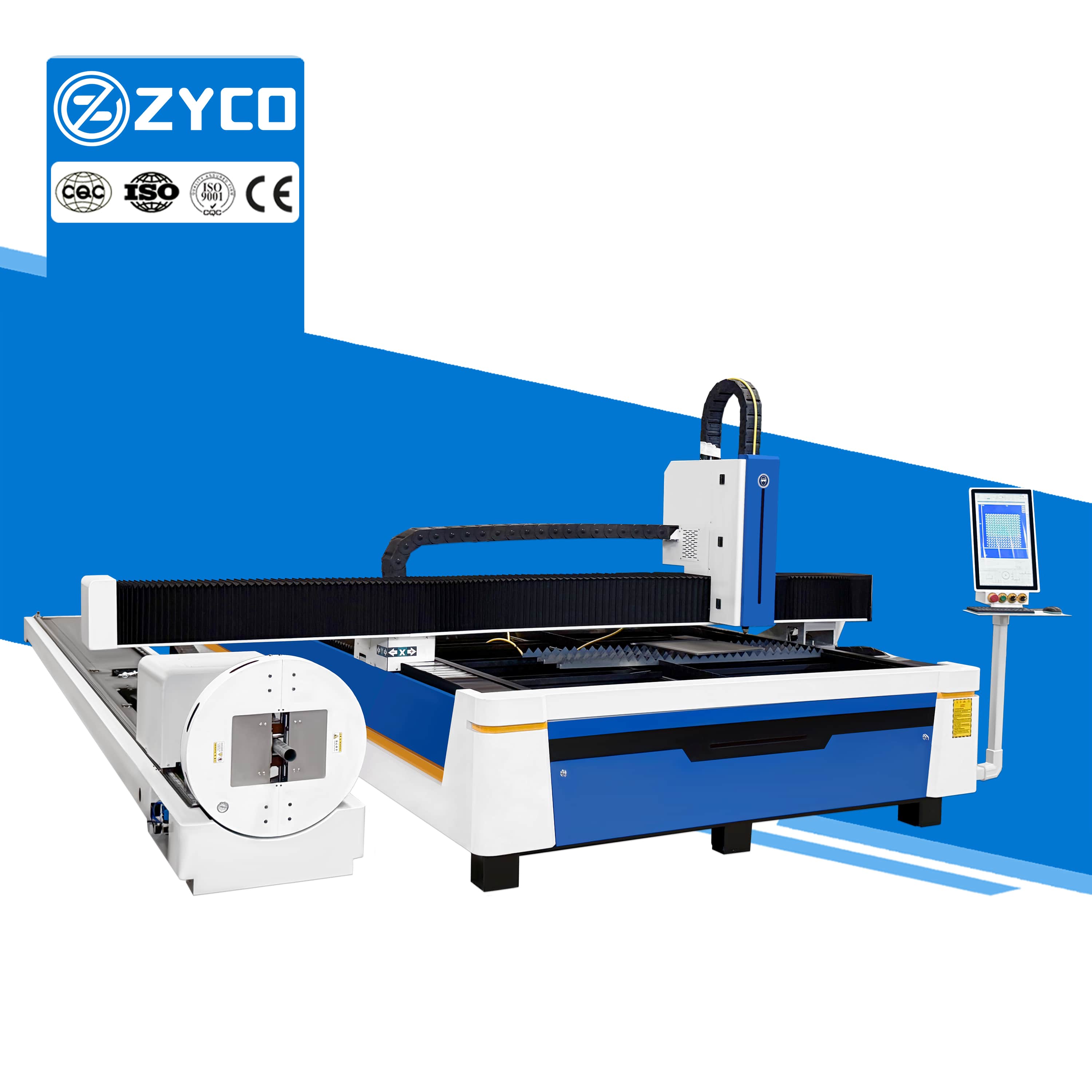 Máquina de corte a laser de fibra para chapas e tubos metálicos ZYCO, máquina de corte a laser CNC para fabricação de chapas metálicas.